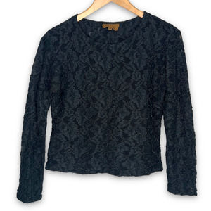 Double D Ranch Women's Long Sleeve Black Knit Lace Top M